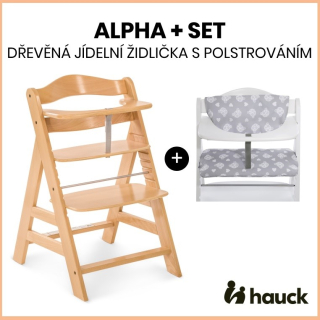 Hauck Alpha+ set 2v1 dřevená židle, natural + polstrování Teddy grey